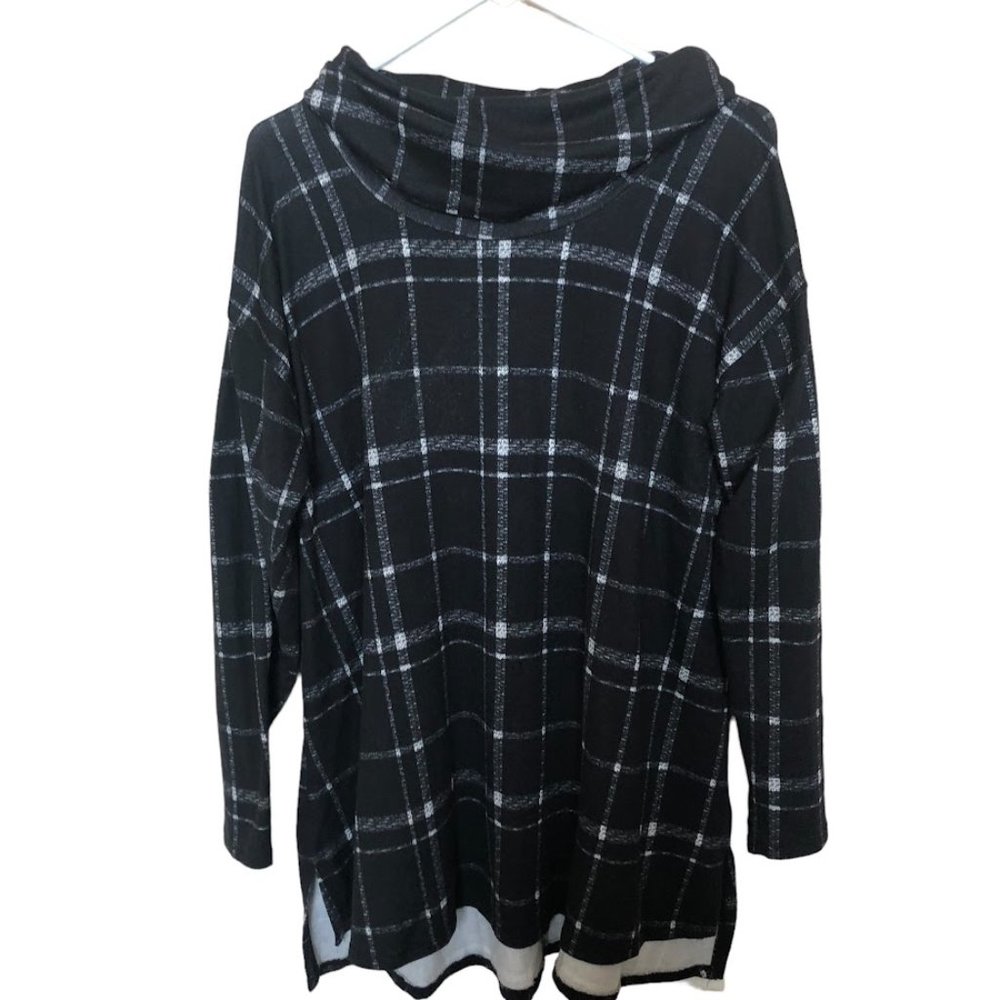 Lane Bryant Cowl Neck Long Sweater Tunic Black with White Check Size 18-20